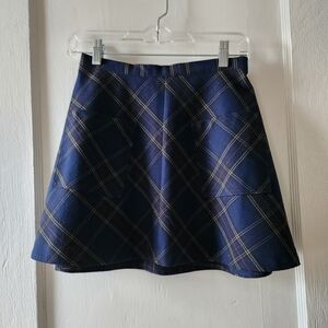 Silence + Noise Dark Blue Plaid Mini Skirt